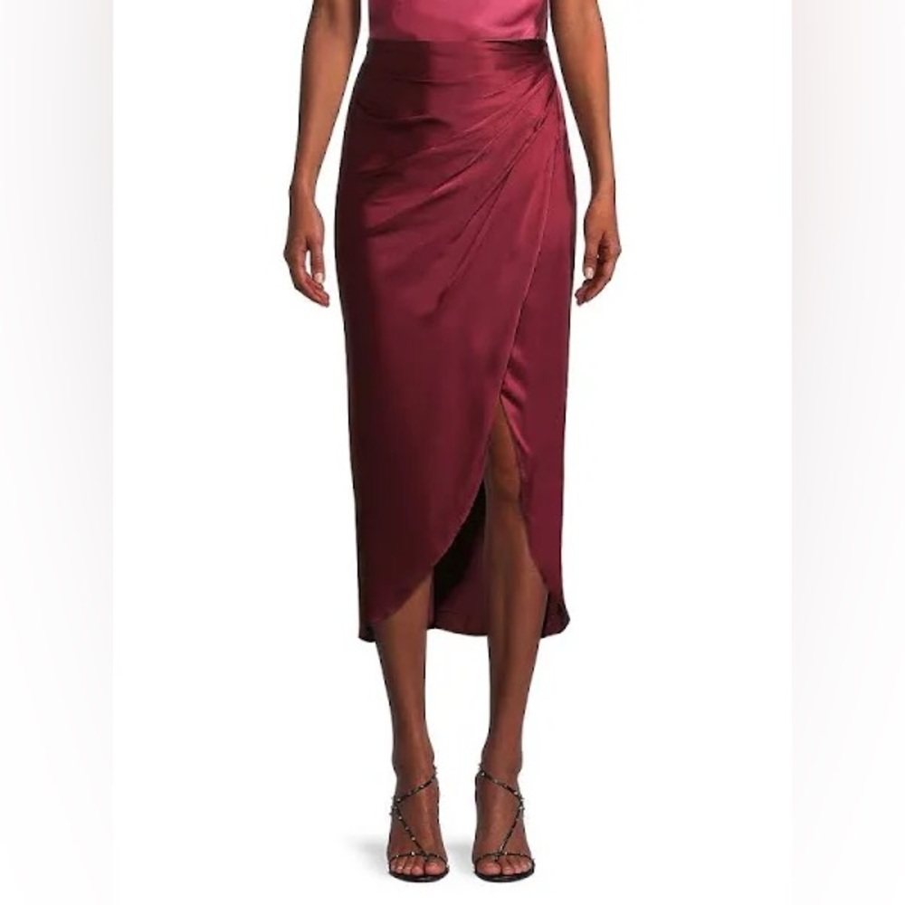 AIIFOS ORLA Skirt Metallic Satin MIDI Skirt In Metallic Red - Picture 10 of 15